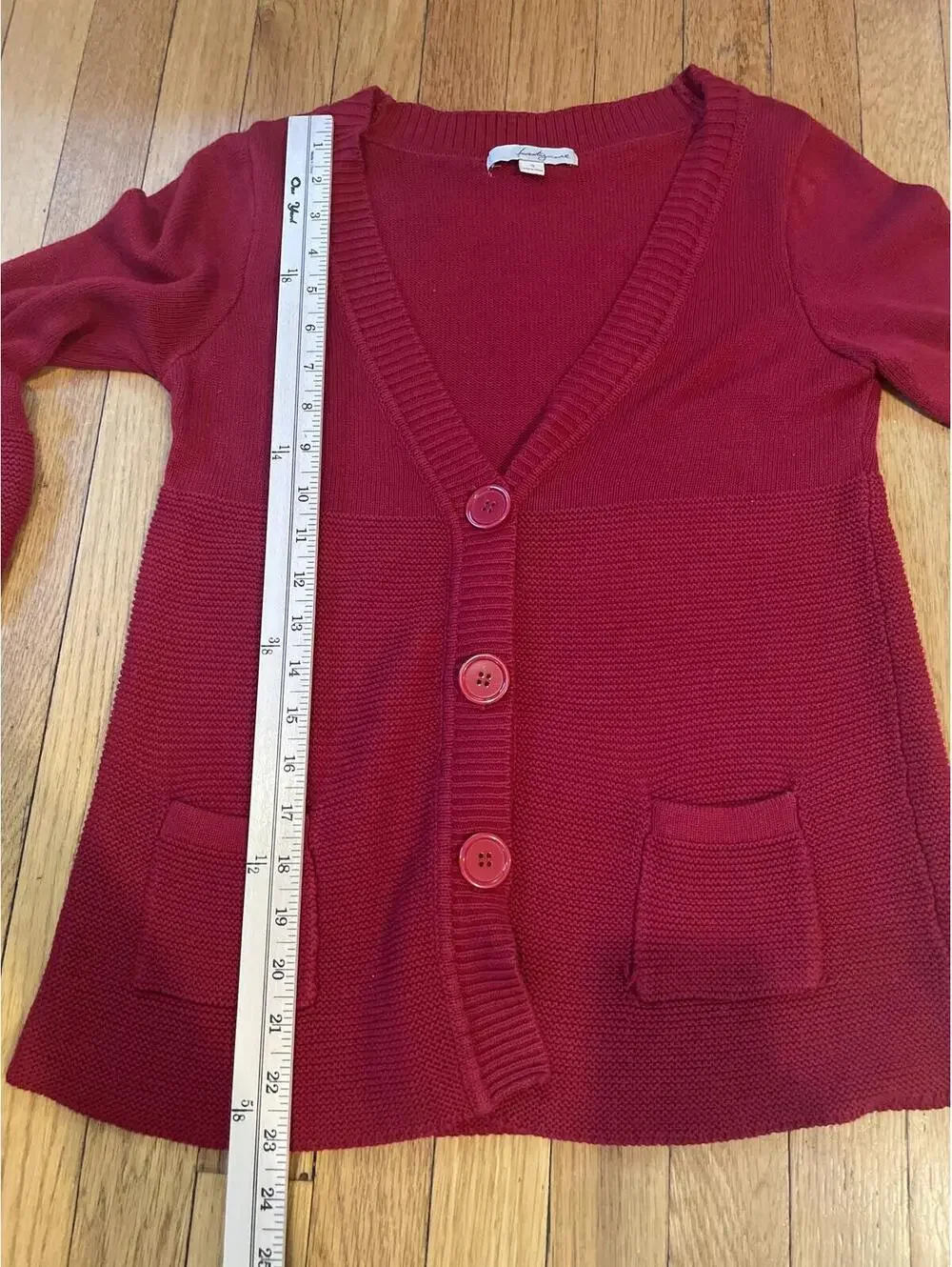 Red V-Neck Cardigan Sweater Size Small